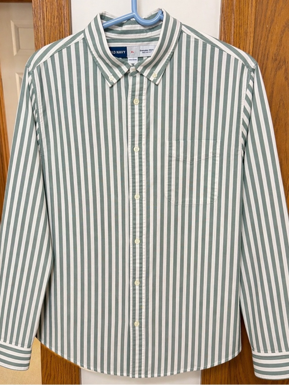 Old Navy Green and White Vertical Stripe Button-Down Shirt